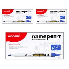 MONAMI 慕那美 T雙頭簽字筆 12入, 藍色, 3片