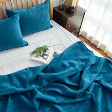 白色簡約床墊毯, 藍色