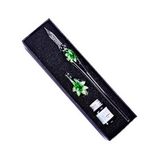 迷你玉石水晶玻璃筆 & 筆座墨水組, 綠色