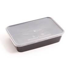 黑色長方形 1格 耐熱便當盒 PP-500A, 10入, 3個