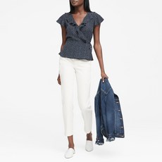 바나나리퍼블릭 여성 쁘띠 리프 프린트 러플 랩 탑