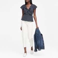 바나나리퍼블릭 여성용 리프 프린트 러플 랩 탑