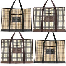 POPO FANCY 經典風格格紋防水帆布購物袋 2入+2入, 黑色 + 棕色