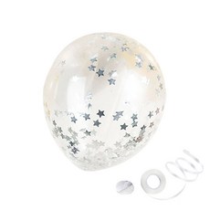PartyPang 亮片氣球 銀色星星 30cm 50入 + 緞帶50m + 雙面膠帶50入, 混合顏色, 1套