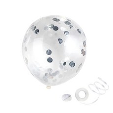 PartyPang 亮片氣球 銀色 30cm 50入 + 緞帶50m + 雙面膠帶50入, 混合顏色, 1套