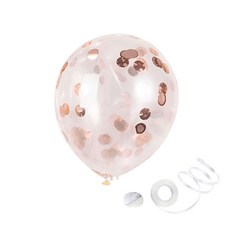 五彩紙屑氣球 30cm 50入+捲邊絲帶 50m+雙面膠帶 50入, 銀箔玫瑰金, 1組