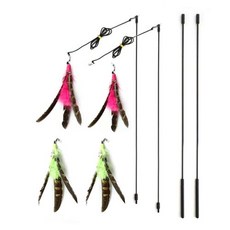 CHANNELPET Karma Swoosh 釣魚竿貓玩具經典 2p + 羽毛 4p, 粉色, 綠色, 1套