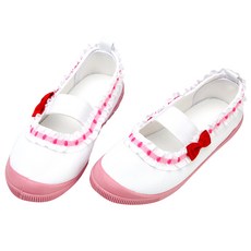 Narin Kids 女童淺粉紅蕾絲紅色蝴蝶結粉紅鞋頭棉質室內鞋