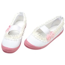 Narin Kids 女童款 白色蕾絲粉紅珍珠蝴蝶結粉紅鞋頭棉質室內鞋