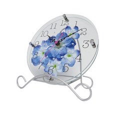 圓形裝飾桌鐘 STW-1195, 藍花 (BU)