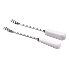 Bloom at home 素色不鏽鋼水果叉 圓形手柄 5入+方形手柄 5入, 白色的, 1套