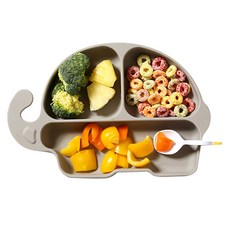 Petit Bebe 大象造形矽膠吸盤餐盤, 深米色, 餐盤+袋子