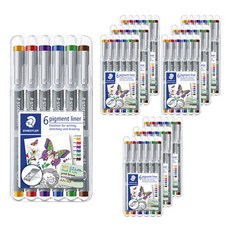 STAEDTLER Pigment liner 308系列防乾耐水代針筆 0.3mm 6色組合, 混色, 10套