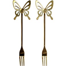 Olive Tea 蝴蝶鍍鈦茶叉, 金色, 2入