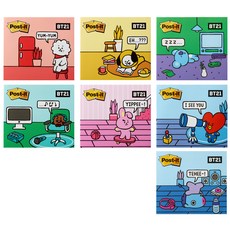 포스트잇 강한점착용 커버노트 BT21 7종 세트, 혼합색상, 1세트