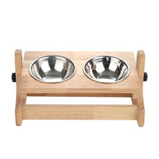 Osyeonwellribing 可調整高度角度原木狗飯碗貓餐具 雙碗, 混合顏色, 1個