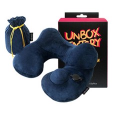Unboxing Factory 3D氣墊頸枕+高級天鵝絨收納包, 深藍色