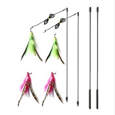 CHANNELPET 因果報應貓玩具旋風釣魚竿絲帶, 綠色+粉色, 2件