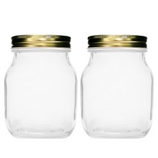 方形玻璃瓶 金屬金色蓋, 1L, 2個