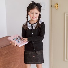 유라비 여아용 프릴 가디건 + 데님 스커트세트