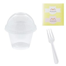 봄91 270ml 돔형 투명디저트컵 50p + N1901008 2종 복돼지 캔디팝 스티커 50p + TY세발 미니포크 50p 랜덤 발송 세트, 1세트