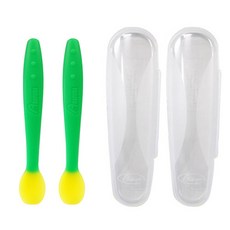 AGAFURA 矽膠湯匙 綠色 2入+收納盒 2入, 混色, 1組