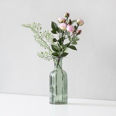 BLOOMING&ME 人造花綻放波光粉紅色花綠色玻璃瓶2p花瓶套組, 混色