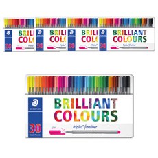 STAEDTLER Fineliner 3角舒寫細字筆 鐵盒裝 30支入, 混色, 5件