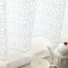 DECOTONIK 雪花刺繡短窗簾, 米白色