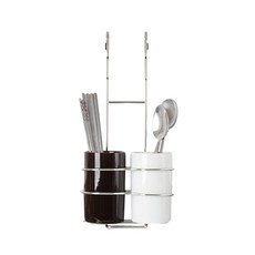 데코즈인 갤러리 걸이형 도자기 수저통 2p세트, 백색 + 갈색, 1세트