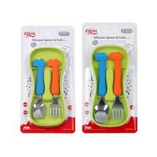 베이비앤아이 tgm스푼포크 1단계 + 2단계 세트, 그린, 1세트