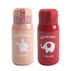 홈애니 원터치 보온보냉병 2p 세트, 핑크 + 레드, 300ml, 1세트