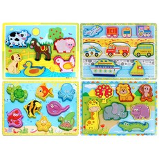 Woodbell 3D拼圖牲畜+動物+海洋+交通4件套, 1套