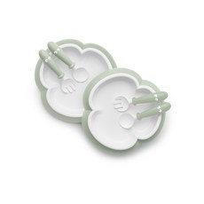 베이비뵨 베이비 식기 + 스푼 + 포크, 파우더 그린, 2세트