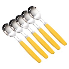 彩色柄兒童湯匙 5入, Mustard, 1組