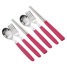 孩童素色湯匙筷子組 2入, Hotpink, 1組