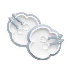 베이비뵨 베이비 식기 + 스푼 + 포크 세트, 파우더 블루, 2세트