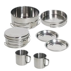 不鏽鋼露營炊具 8件+收納包組, 銀色, 1組