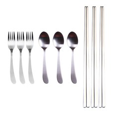 孩童彎柄湯匙+叉子+筷子 各3入, 單色, 湯匙 3入+叉子 3入+筷子 3入, 1組