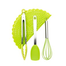 블룸엣홈 실리콘 조리도구 세트 만두찜망 + 집게 중 + 요리스푼 + 거품기, 그린, 1개