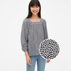 갭 여성용 블루종 슬리브 프린트 스퀘어 넥 블라우스