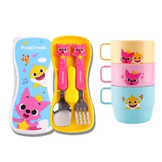 aizoum 卡通造型湯匙叉子組+水杯 3入, 混色, 1組