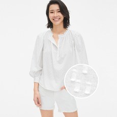 갭 여성용 지오 클립 도트 러플넥 벌룬 슬리브 블라우스