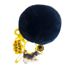 Interpop小狗毛球鑰匙圈 黑色花朵, 1個