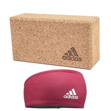 adidas 愛迪達 軟木瑜珈磚+寬版彈性頭帶, 棕色+酒紅色