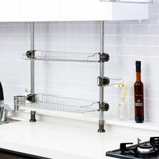 頂天立地雙層餐具瀝水架+半透明托盤, 單色