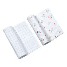 BABY&I 愛心印花包巾 藍色+小熊印花包巾 藍色