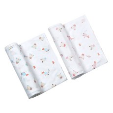 BABY&I 小熊印花包巾 藍色+粉色