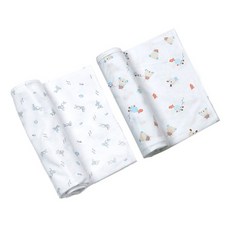 BABY&I 兔子印花包巾 藍色+小熊印花包巾 藍色