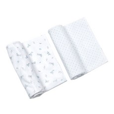 BABY&I 兔子印花舒適包巾 藍色+愛心圖印花包巾 藍色